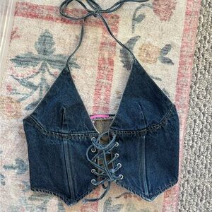 Edikted Denim Halter Corset Top